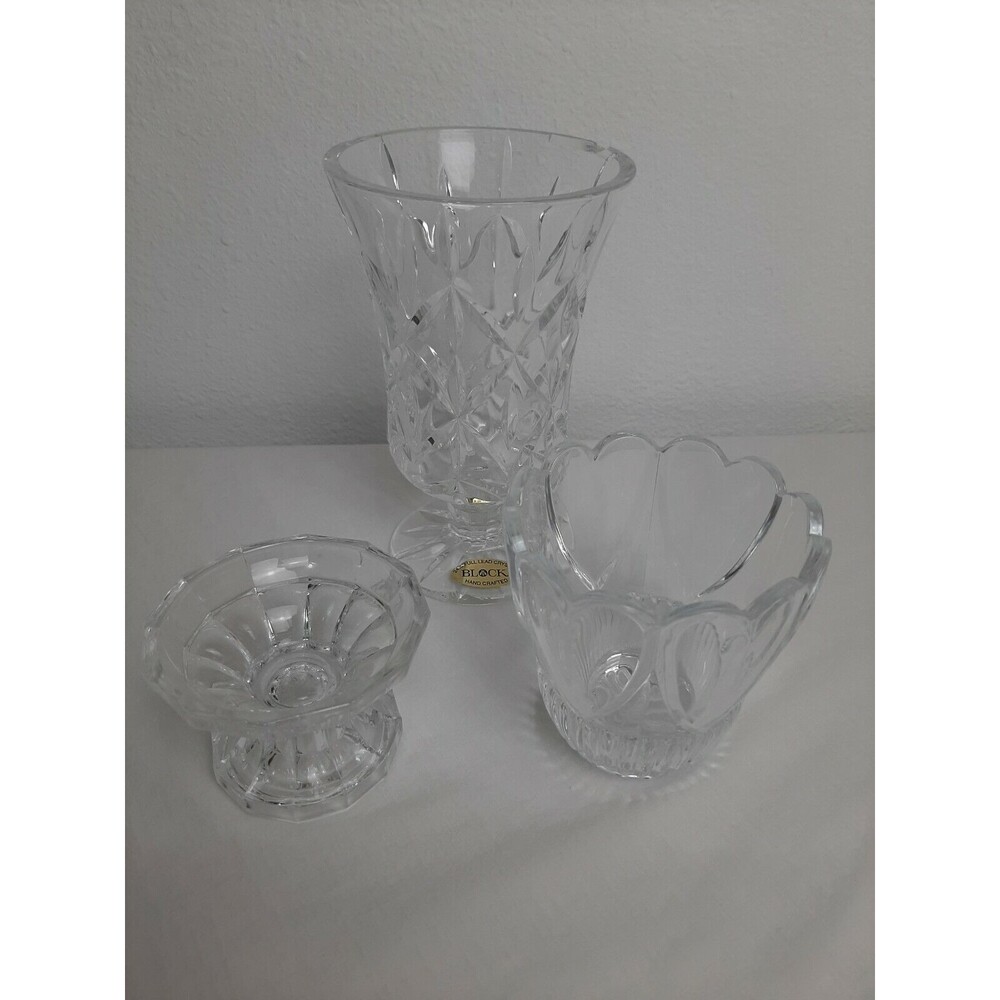 Lot Of 3 Clear Crystal Candle Holders